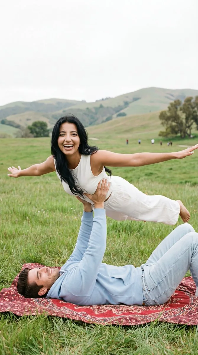 Photorealistic Acro-Yoga Couple Portrait with Identity Lock - Nano Banana Pro AI Prompt for Social Media Post reference