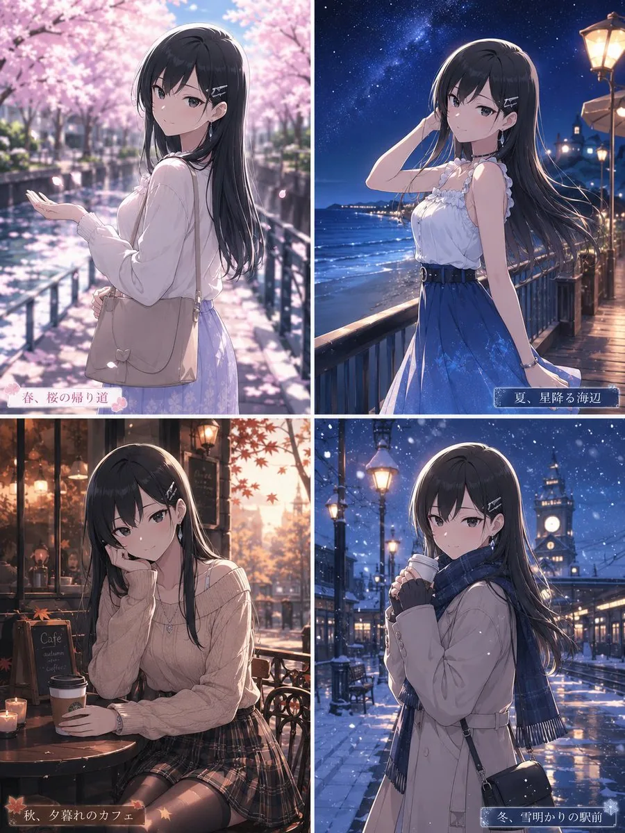 Four Seasons Anime Girl Collage reference