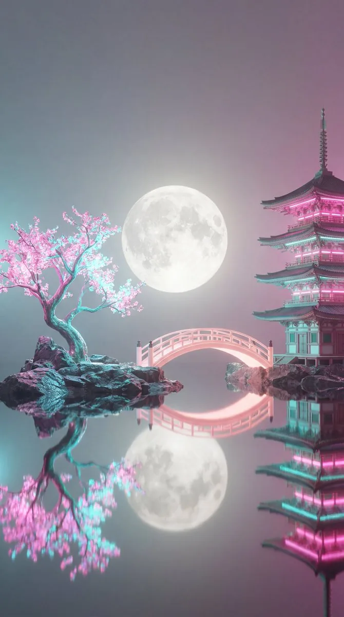 Surreal Vaporwave Night Landscape reference