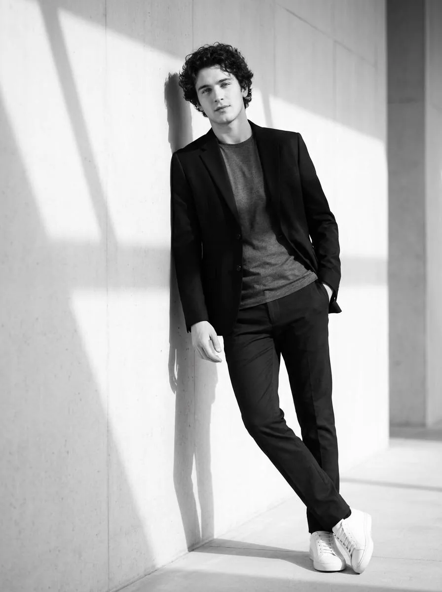High-Contrast Black and White Cinematic Portrait reference