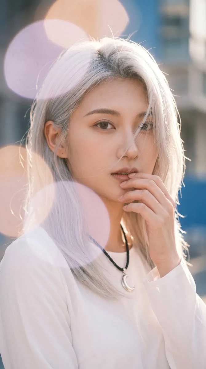Backlit Silver-Haired Model Portrait reference