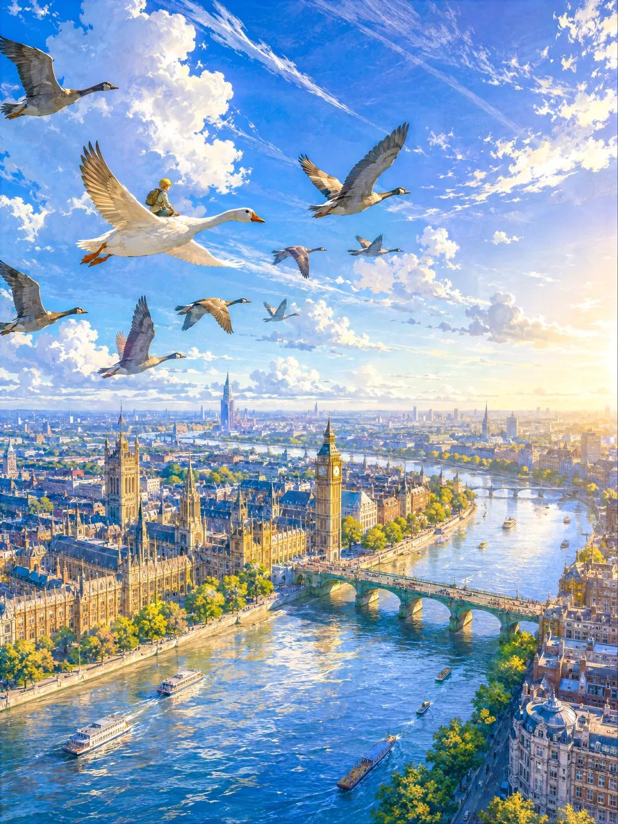 London Aerial Flight with Geese reference