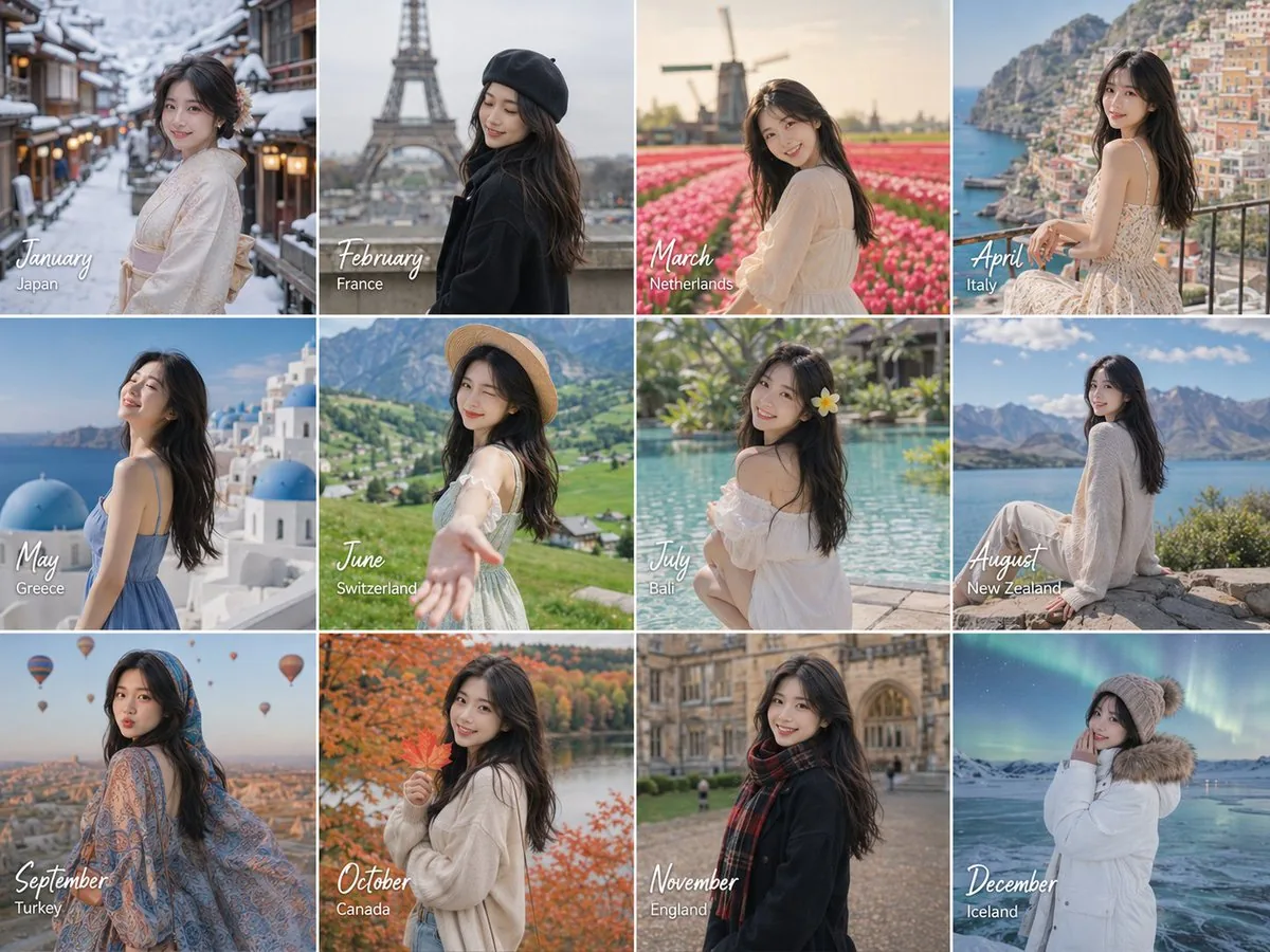 12-Month Travel Memory Grid reference