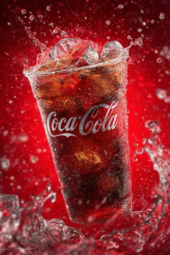 Coca Cola Product Photography with Splashes reference