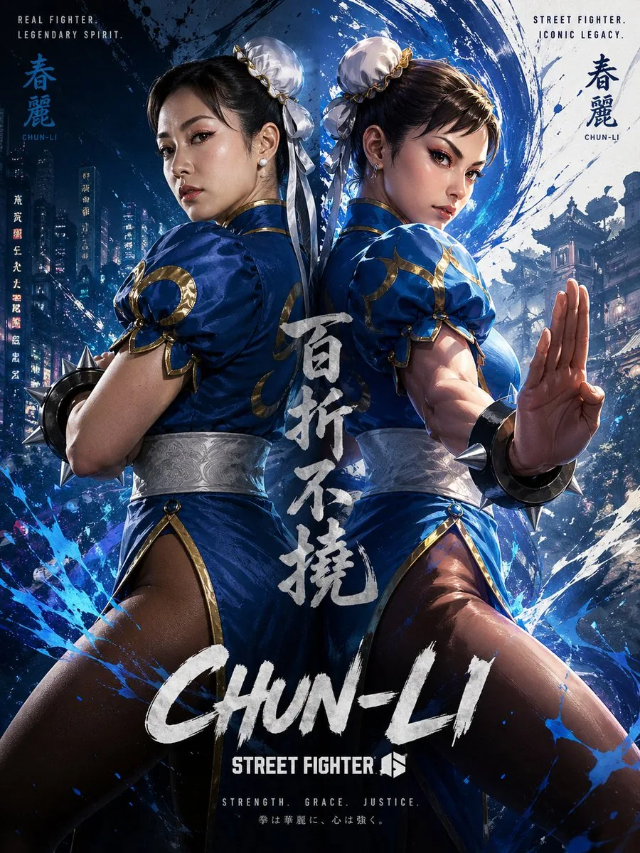 Chun-Li Digital vs Real Poster reference