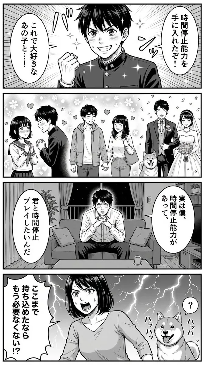 Four-Panel Manga Prompt for Nano Banana Pro: Time Stop Comedy reference