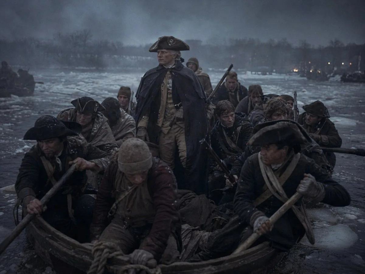 Washington Crossing Style Winter Boat Scene reference
