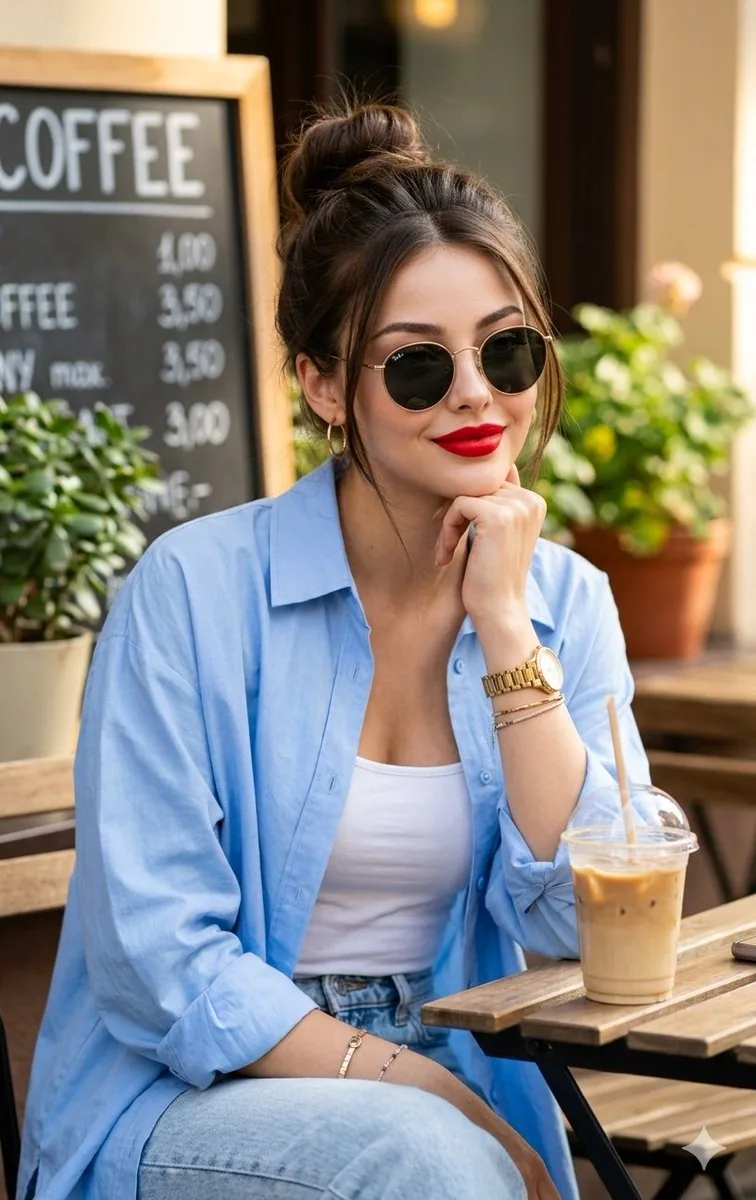 Asian Woman at Outdoor Cafe - Nano Banana Pro AI Prompt for Social Media Post reference
