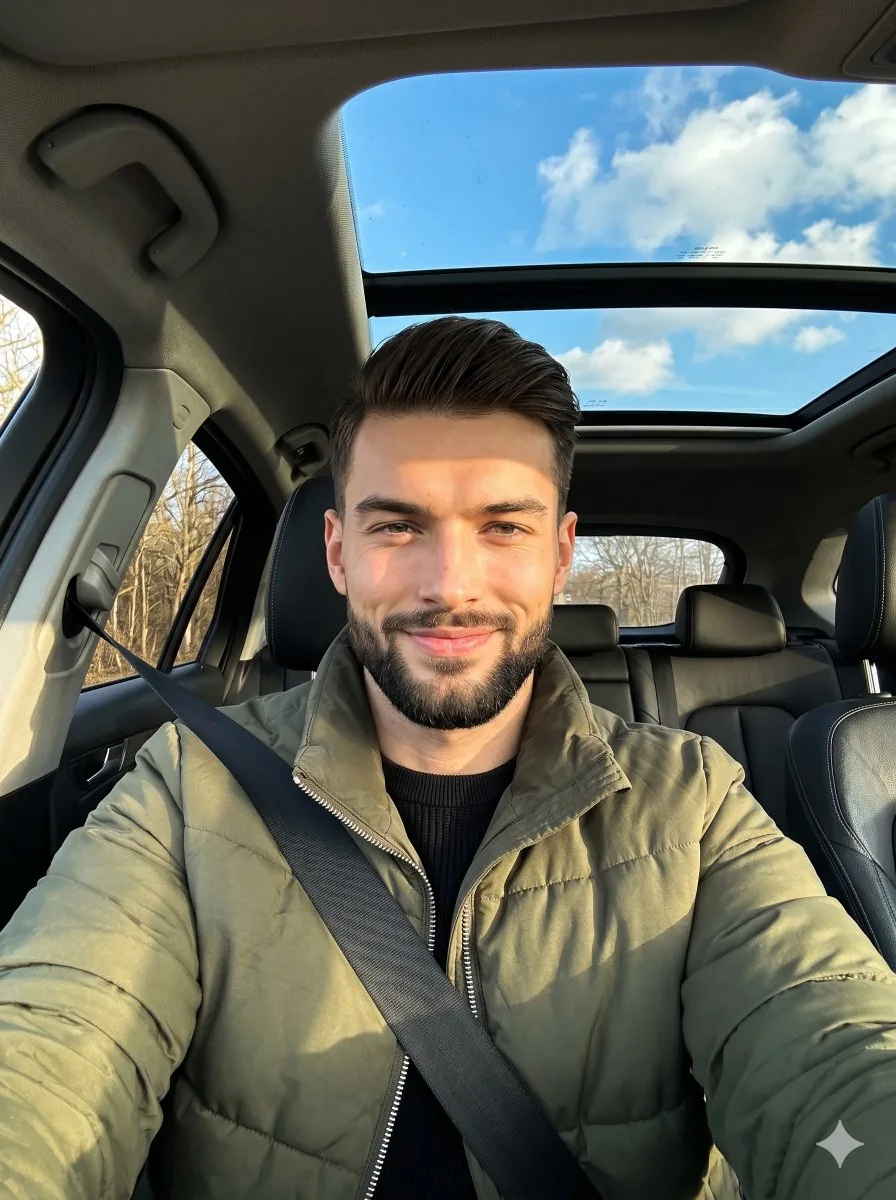 Golden Hour Car Driver Portrait - Nano Banana Pro AI Prompt for Profile / Avatar reference