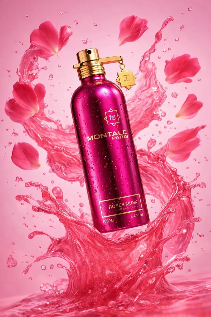 Luxury Product Photography of Perfume Bottle with Floating Flowers - Nano Banana Pro AI Prompt for Product Marketing reference