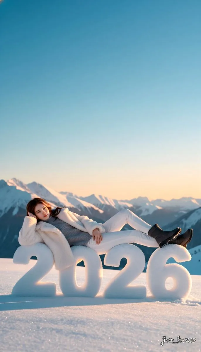 Luxurious New Year 2026 Portrait on a Snowy Mountain - Nano Banana Pro AI Prompt for Social Media Post reference