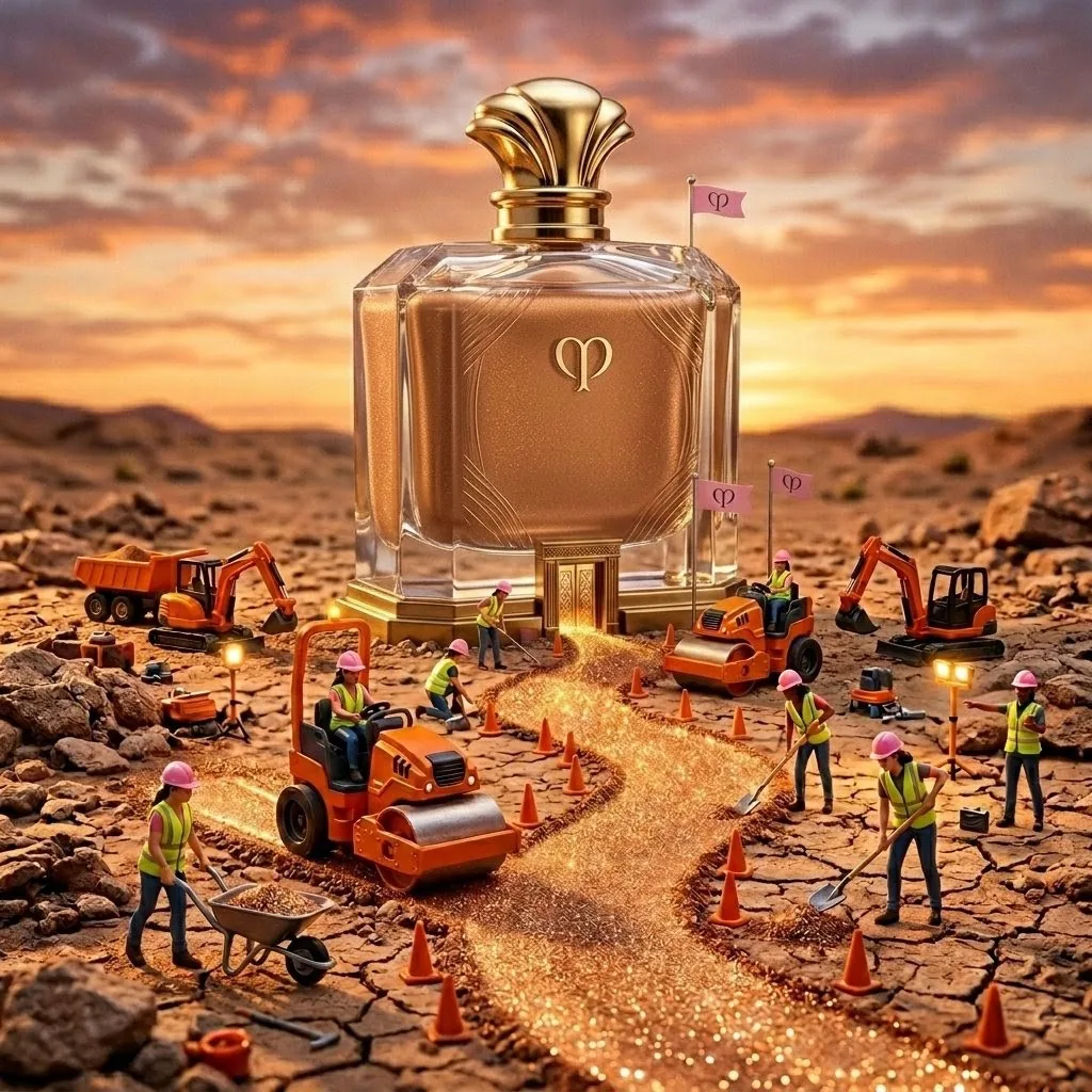 Ultra-Detailed Miniature Construction Scene for Luxury Product Ad reference