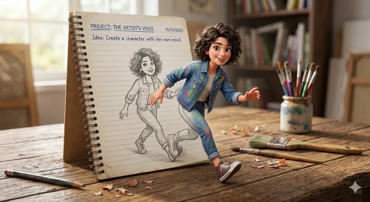 3D Pop-Out Illusion Artwork of a Boy from a Notebook reference