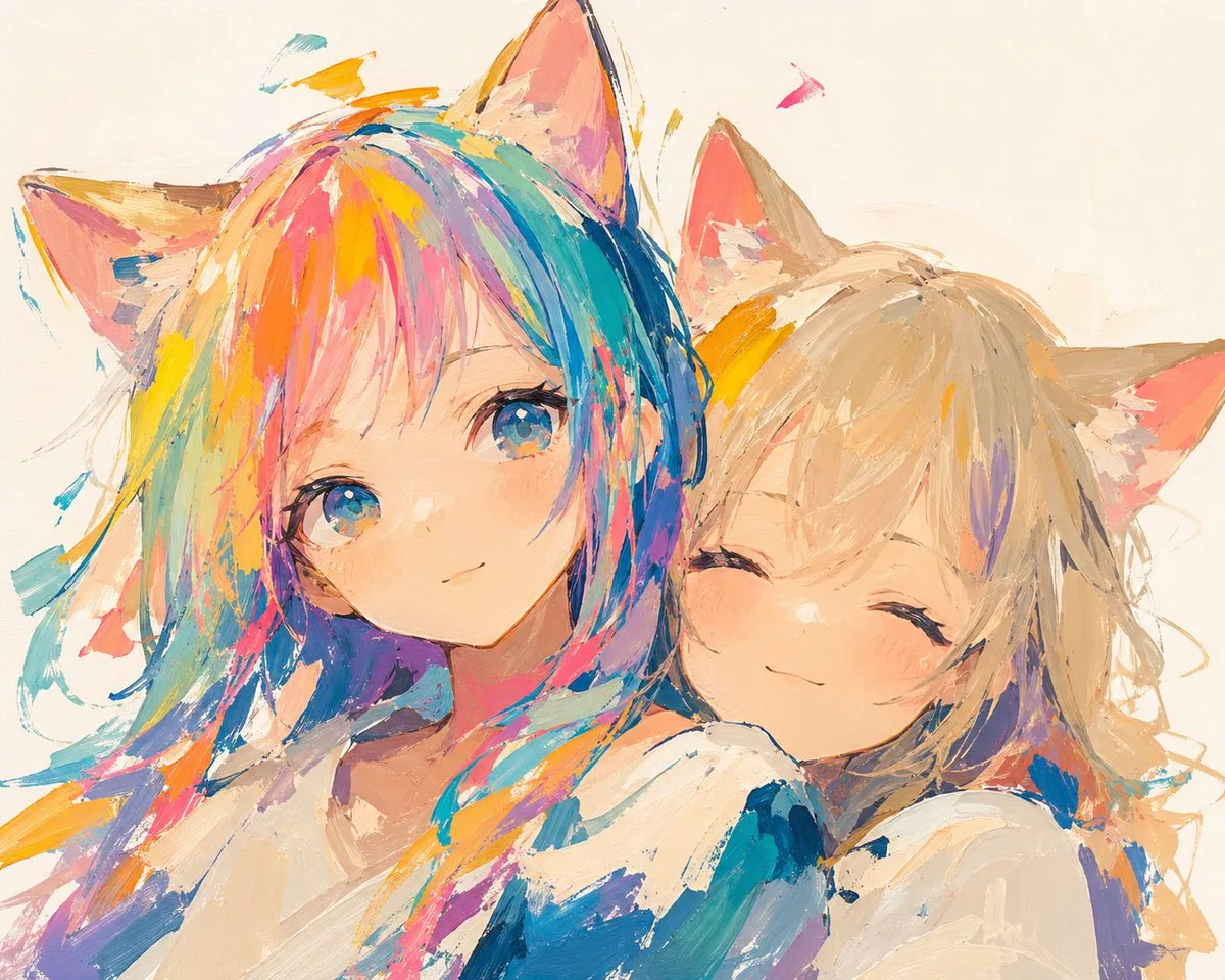 Rainbow Haired Cat Girl Illustration reference