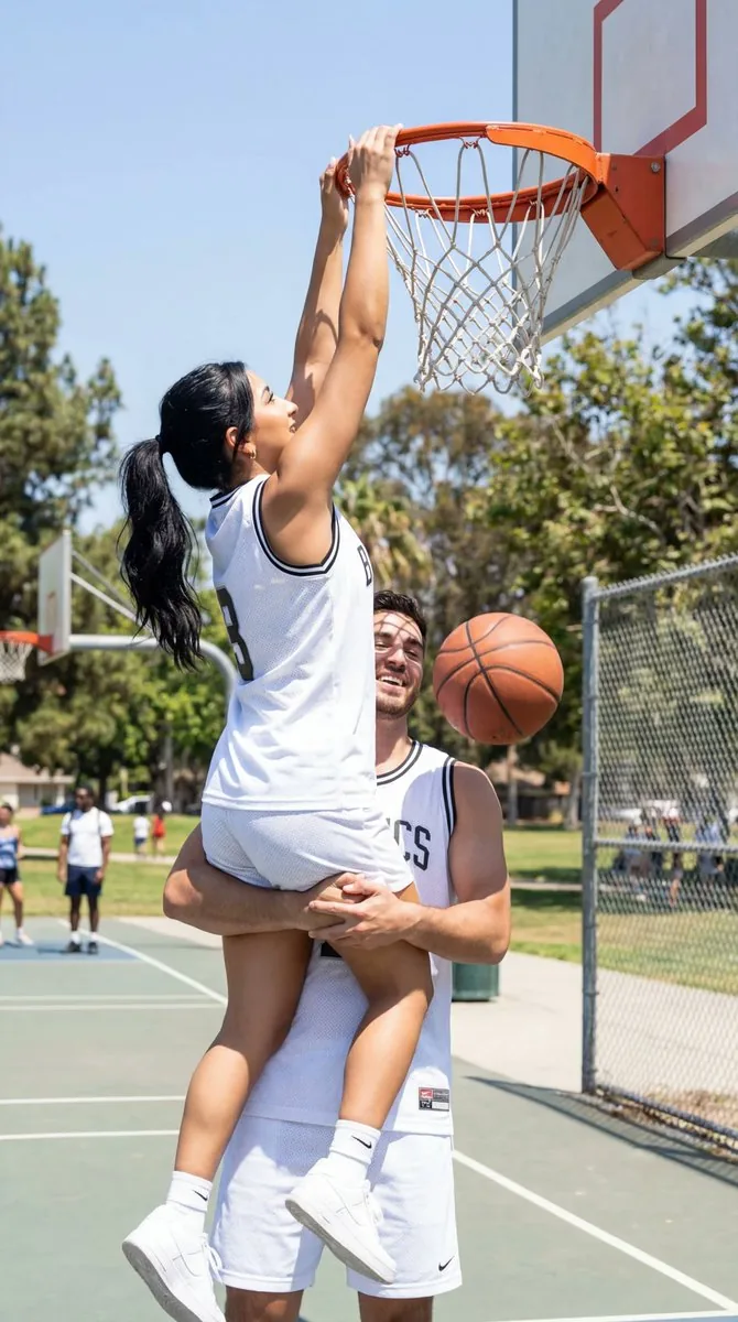 Photorealistic Basketball Assist Couple Prompt - Nano Banana Pro AI Prompt for Social Media Post reference