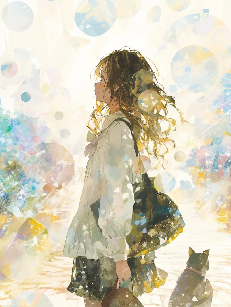 Backlit Anime Girl with Cat reference