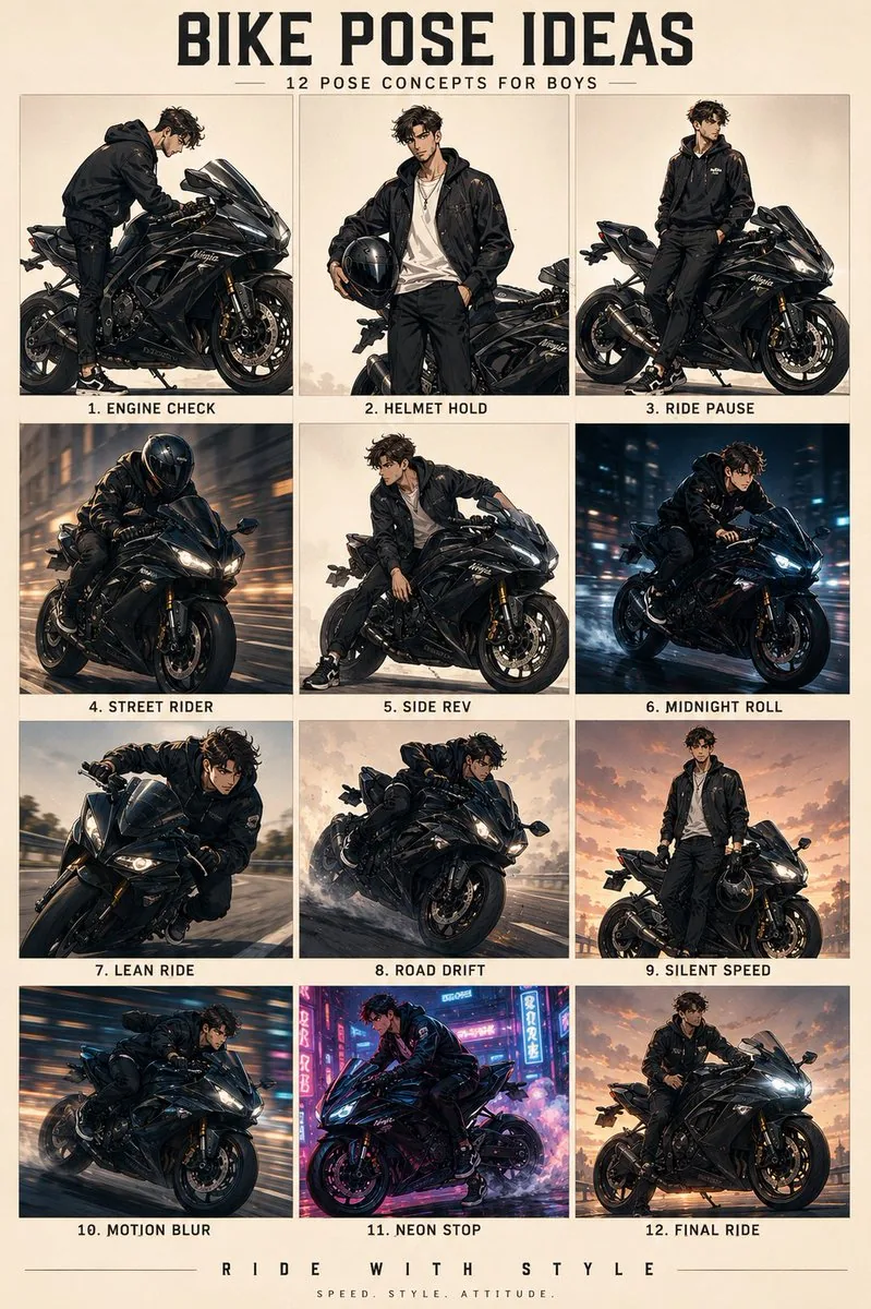 Anime Character Motorbike Pose Sheet reference