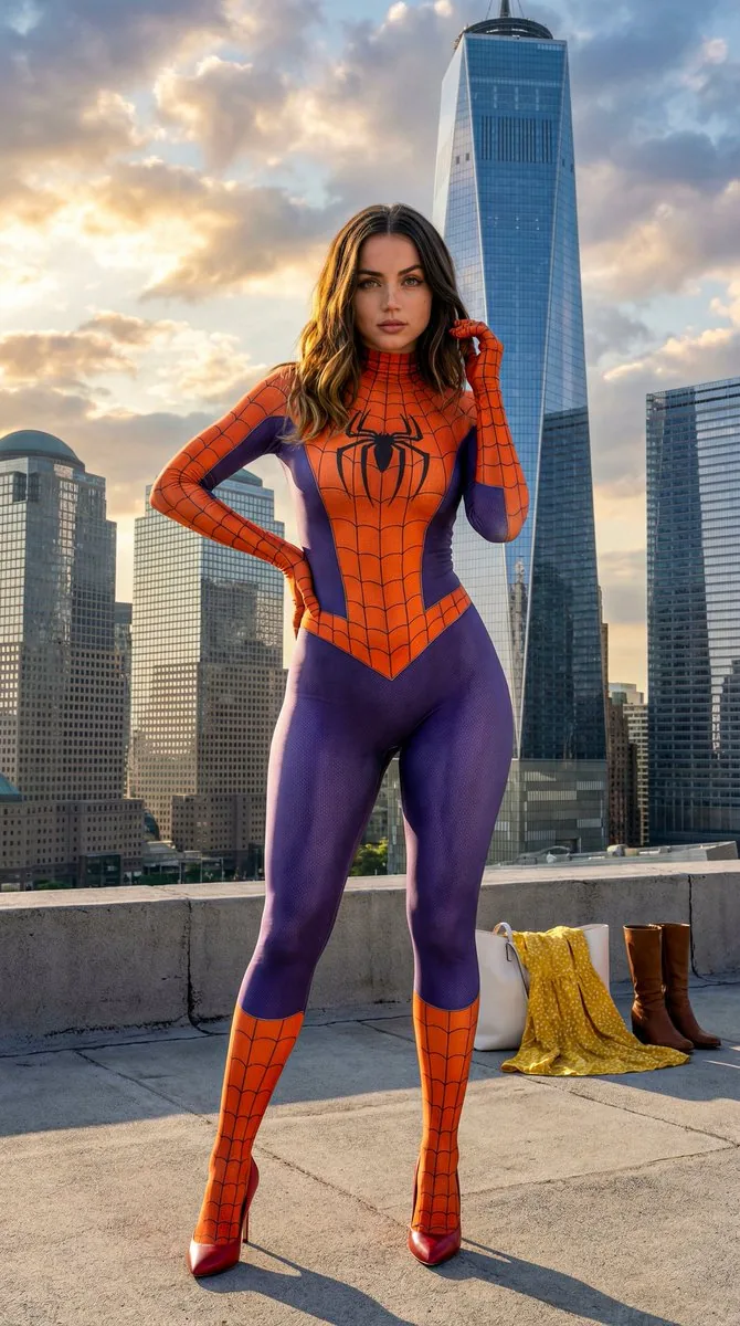 Photorealistic Spider-Girl Portrait with Voluminous Anatomy - Nano Banana Pro AI Prompt for Social Media Post reference