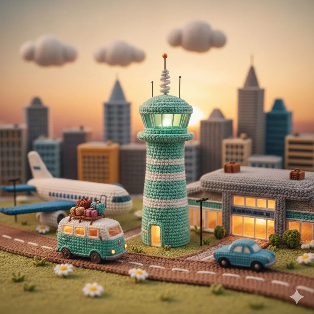 Crocheted Miniature Airport Diorama Prompt reference