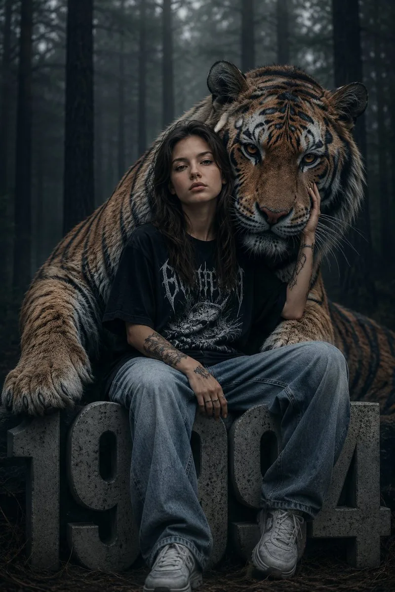 Dark Fantasy Girl with Bengal Tiger reference