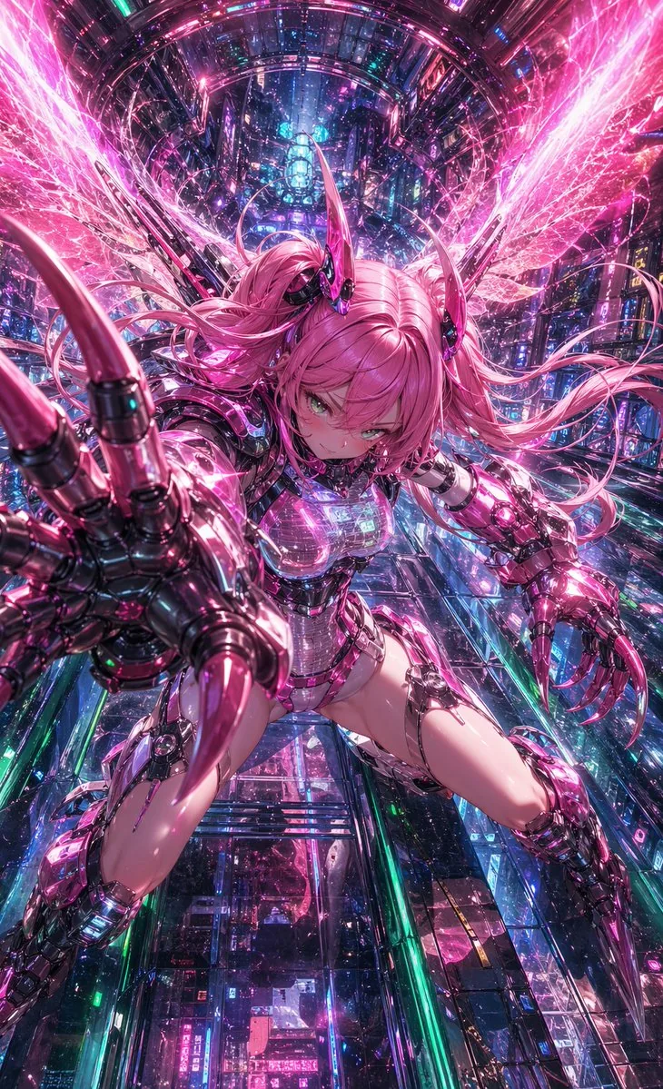 Cyberpunk Pink Mecha Angel Girl reference