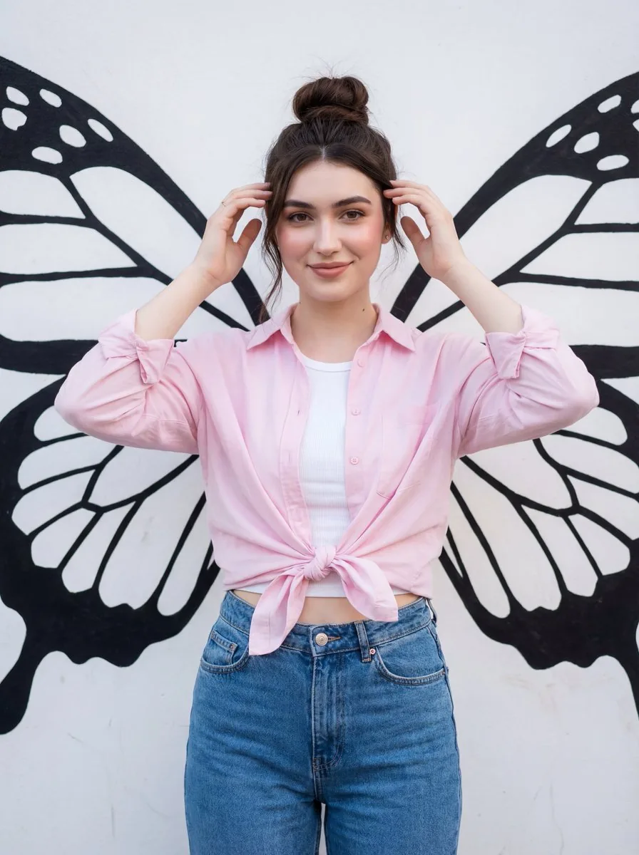 Fashion Portrait with Butterfly Wing Mural - Nano Banana Pro AI Prompt for Social Media Post reference
