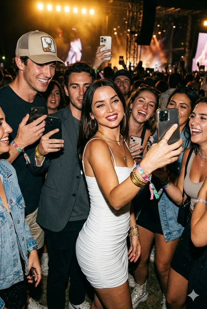 Ana de Armas Festival Candid Shot Prompt - Nano Banana Pro AI Prompt for Social Media Post reference