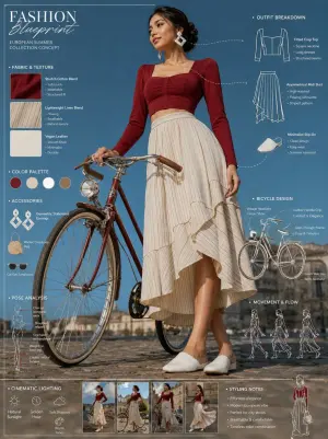 Vintage Bicycle Fashion Blueprint Sheet