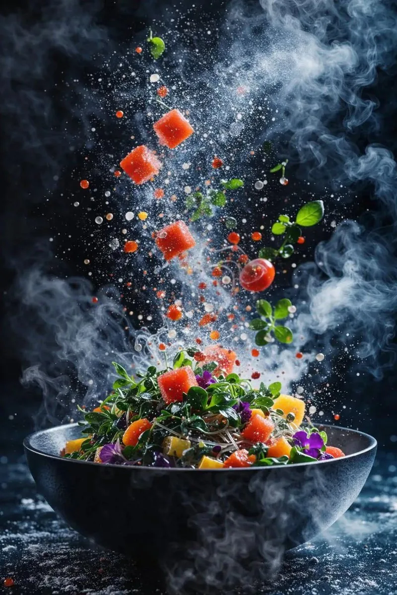 Hyper-Realistic Salad Explosion Food Photography Prompt reference