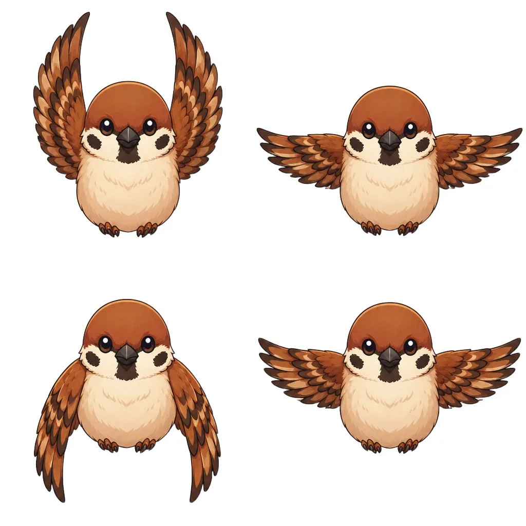 Chibi Sparrow Four-Pose Sheet reference