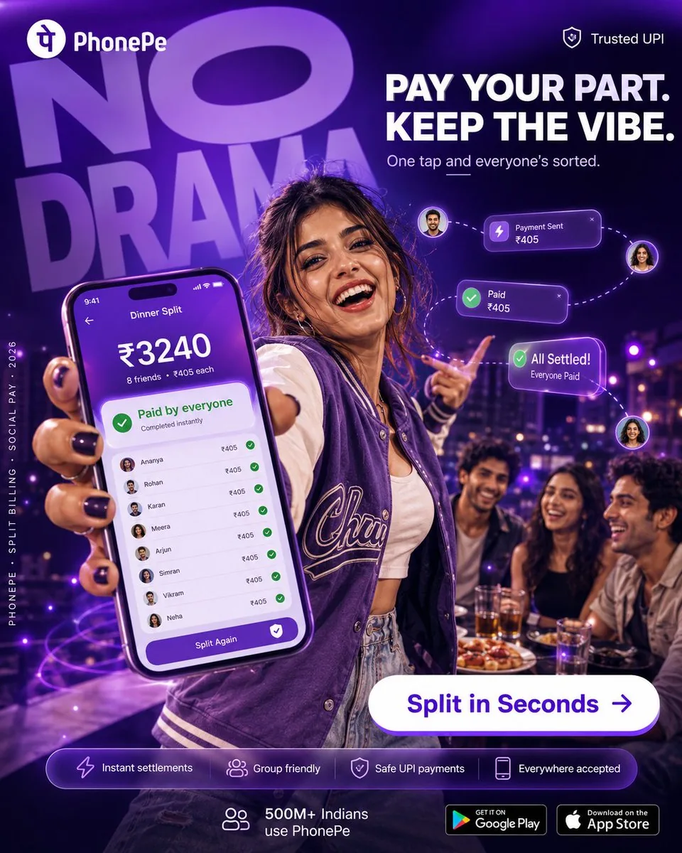 PhonePe Split Billing Party Ad reference