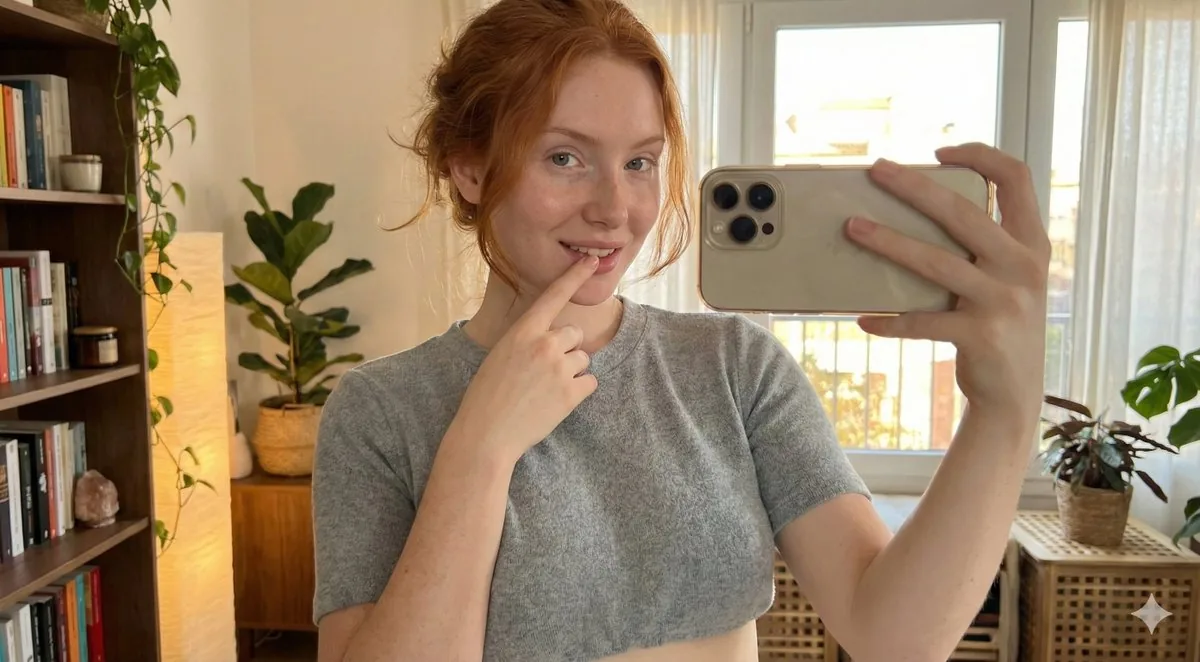 Deep Focus Selfie: Natural Copper Redhead - Nano Banana Pro AI Prompt for Profile / Avatar reference