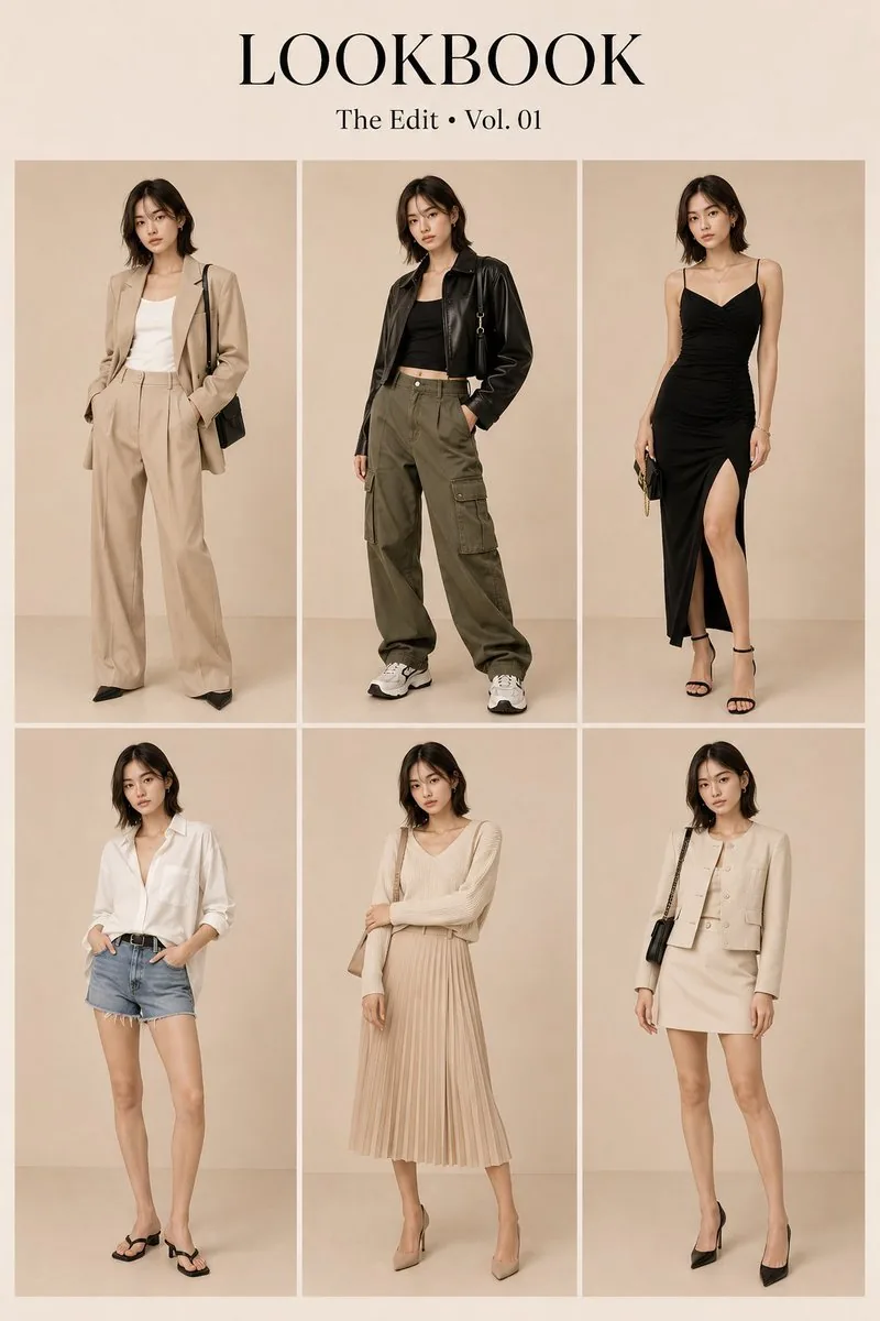 Korean Fashion Lookbook Grid Prompt reference