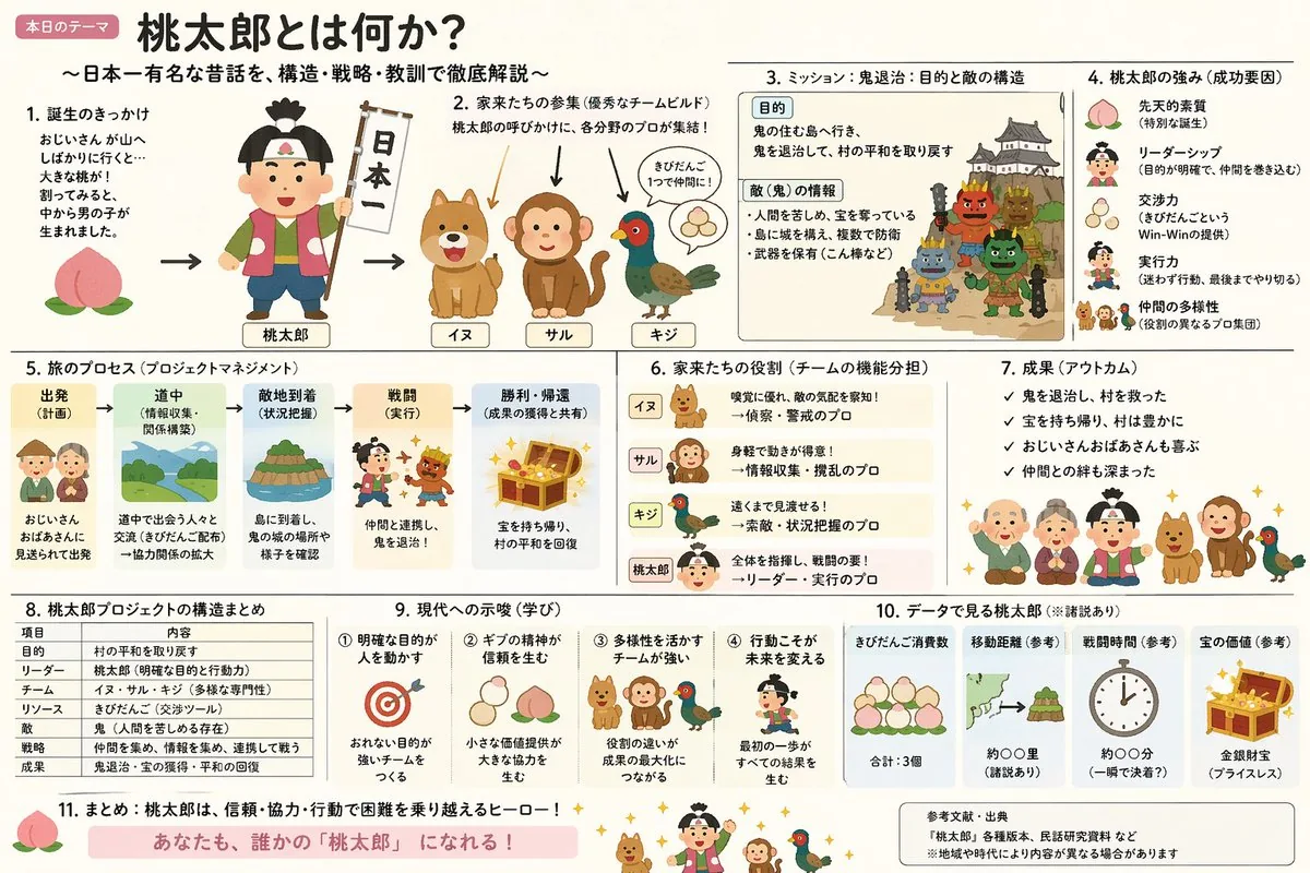 Momotaro Explainer Slide in Hybrid Style reference