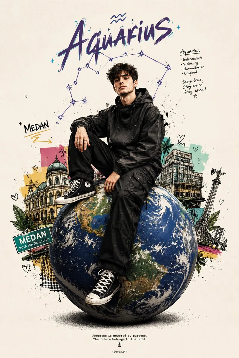 Zodiac Globe and City Doodles Poster reference