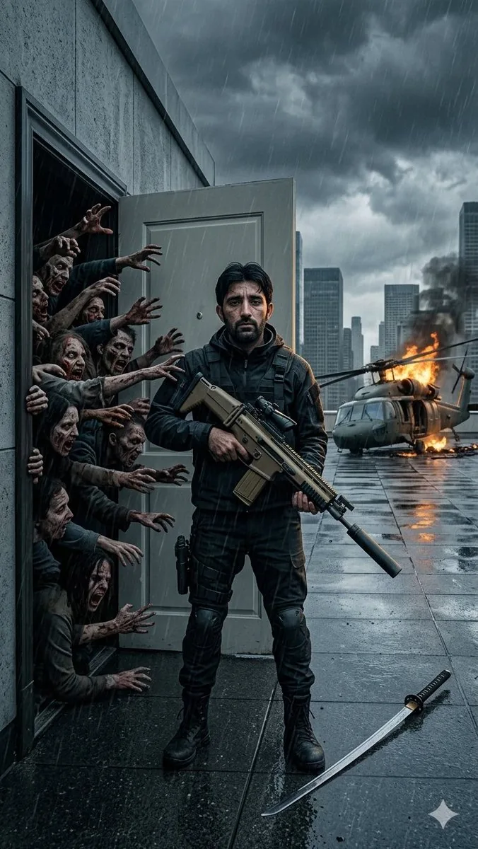 Stormy Rooftop Zombie Siege reference