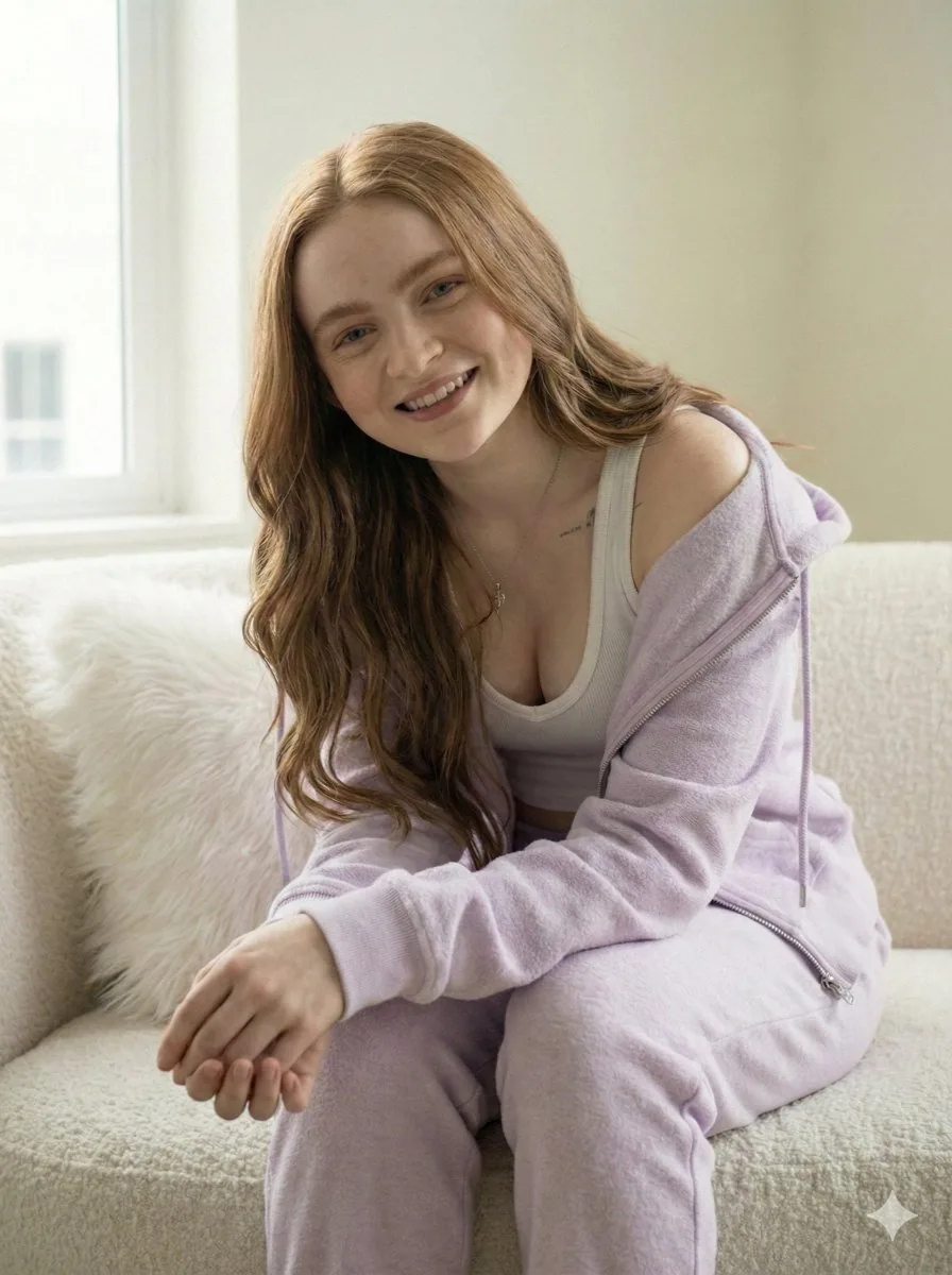 Cozy Loungewear Portrait on a Sofa - Nano Banana Pro AI Prompt for Social Media Post reference
