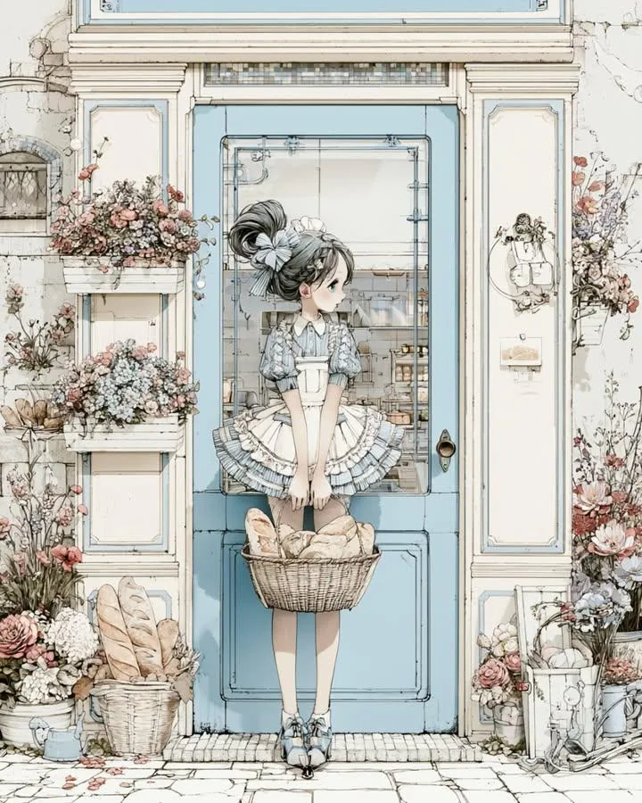 Vintage Bakery Anime Illustration reference