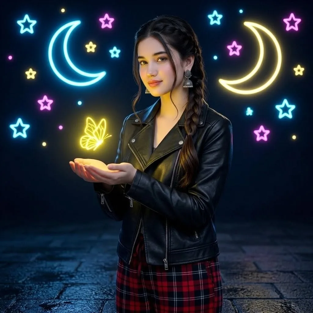 Neon Butterfly Night Portrait reference