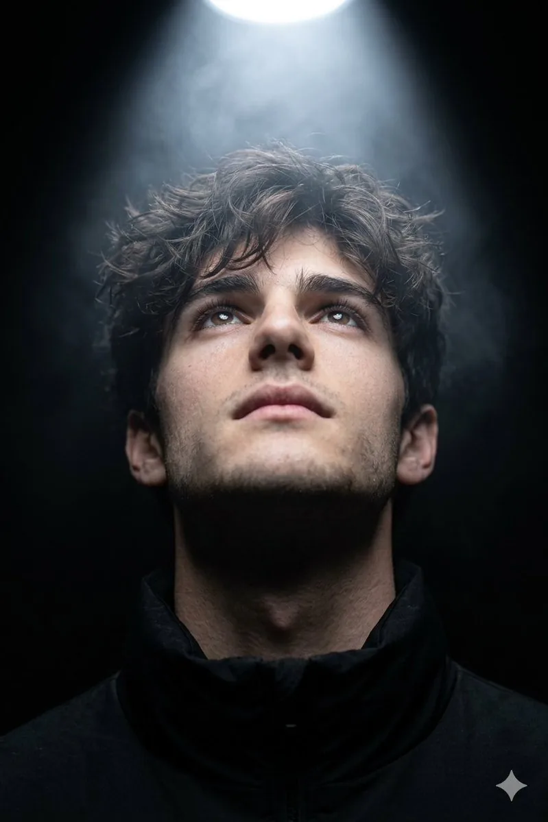 Hyper-realistic cinematic close-up portrait with dramatic lighting reference