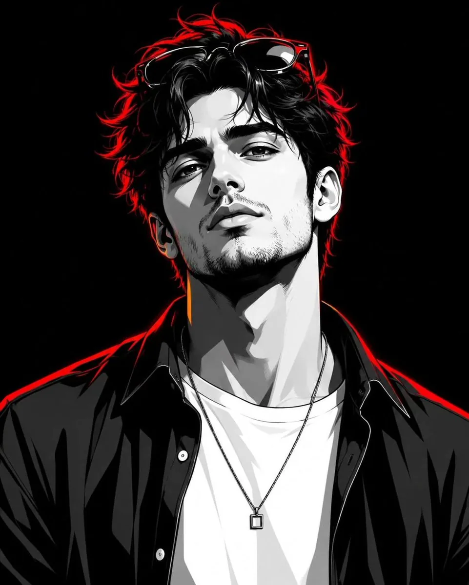 Monochrome Portrait with Neon Rim Light reference