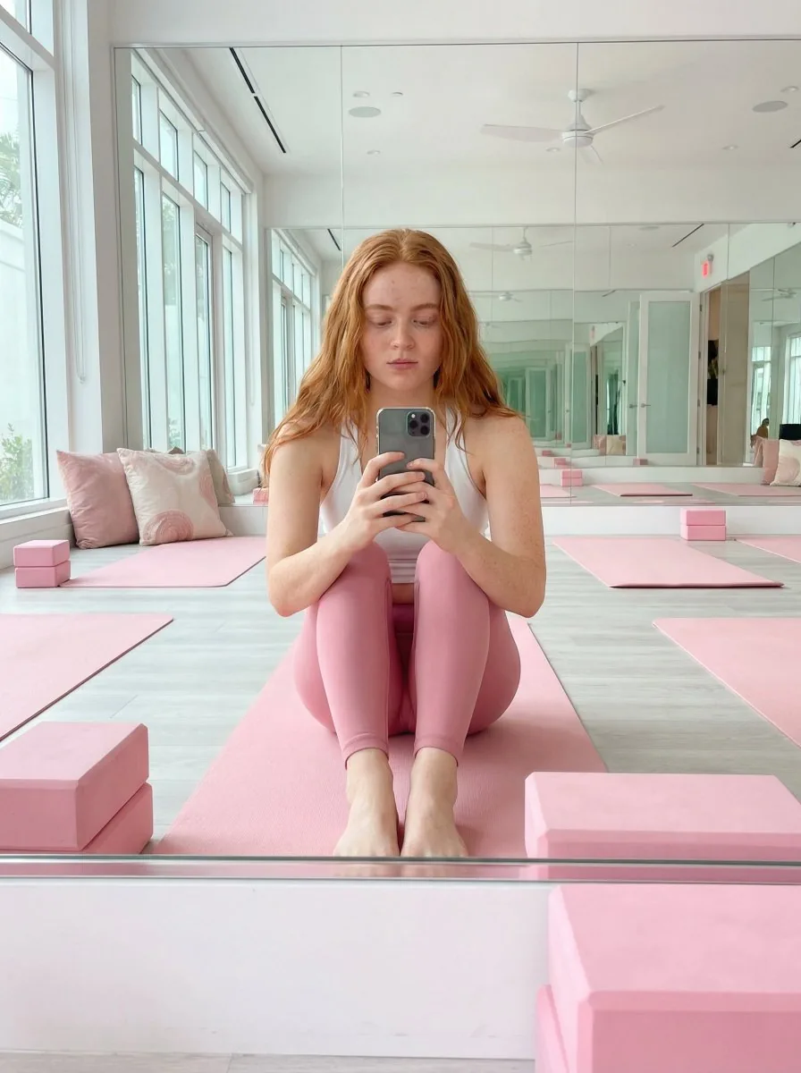 Influencer Fitness Studio Mirror Selfie - Nano Banana Pro AI Prompt for Social Media Post reference