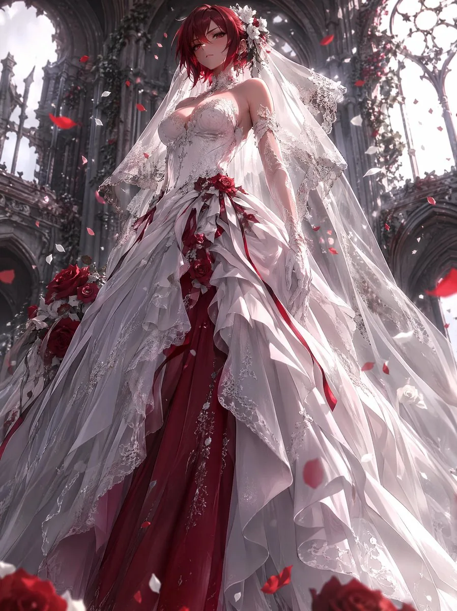 Crimson Accent Gothic Bridal Gown reference