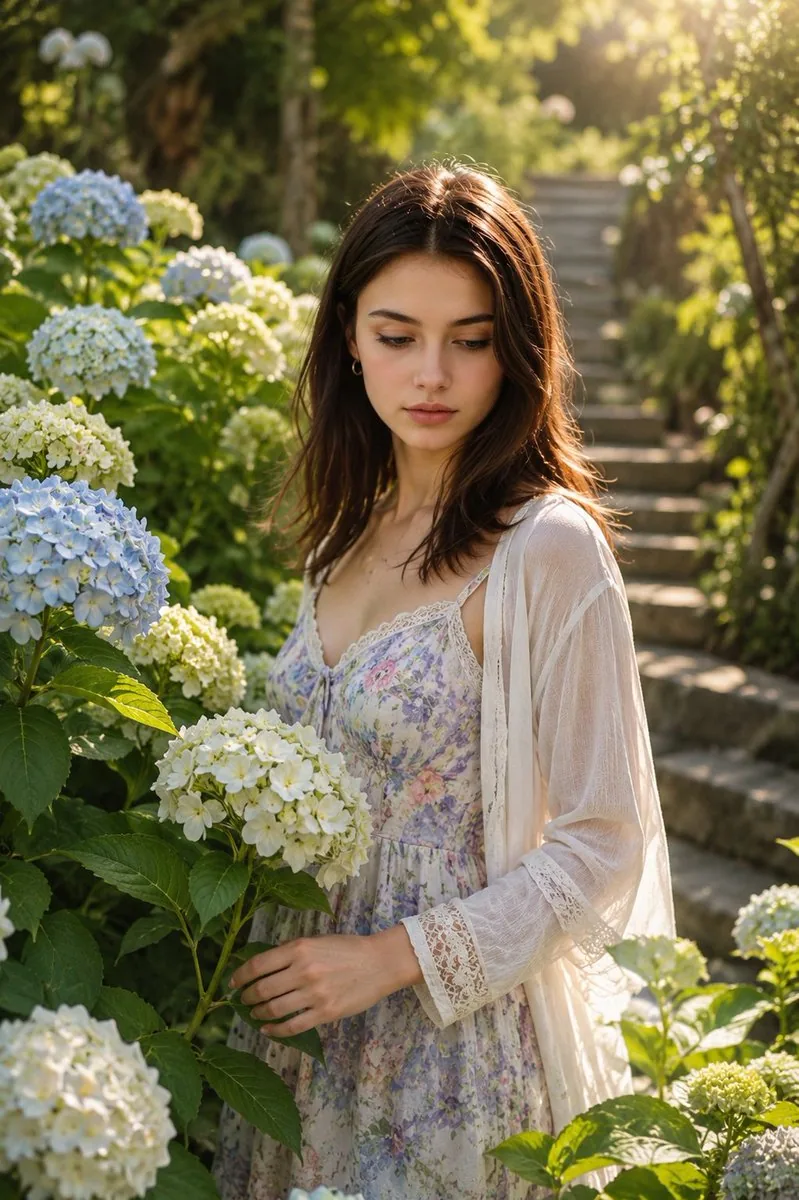 Ultra-Realistic Cinematic Hydrangea Portrait reference