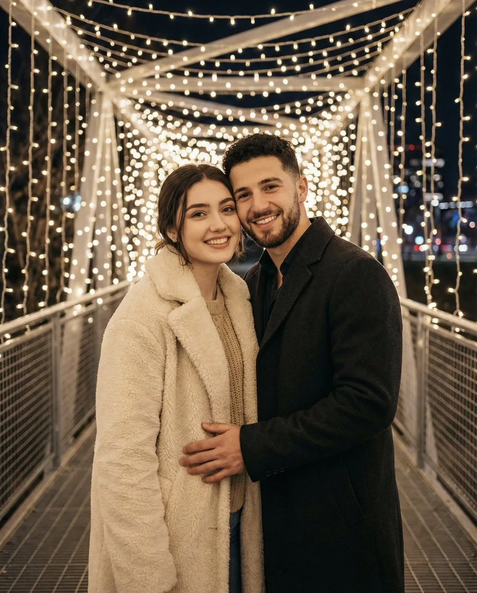 Romantic Winter Couple Portrait with Identity Lock - Nano Banana Pro AI Prompt for Social Media Post reference