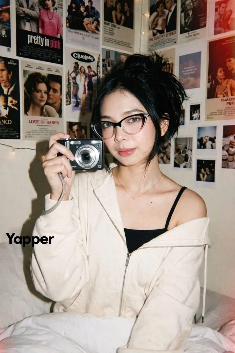 Y2K Candid Digital Camera Portrait of a Young Woman - Nano Banana Pro AI Prompt for Social Media Post reference