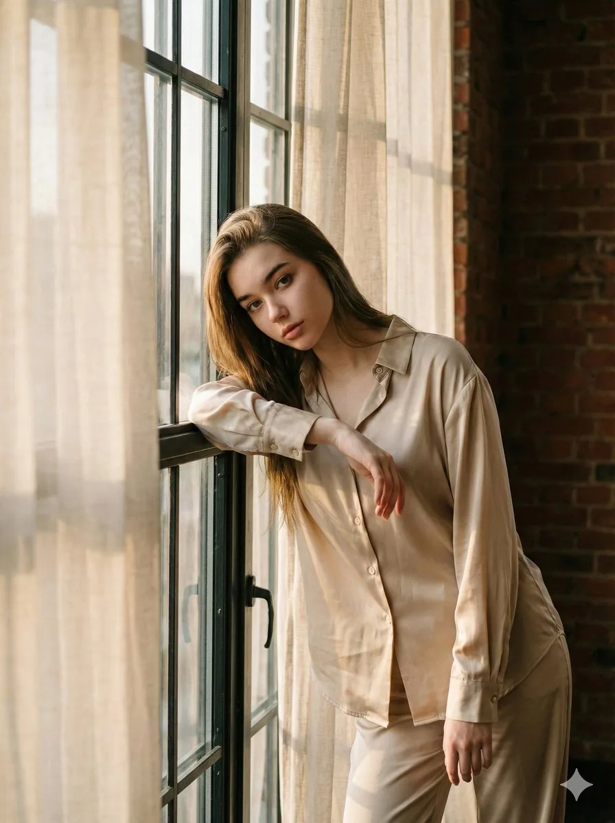 Golden Hour Loft Editorial Portrait JSON - Nano Banana Pro AI Prompt for Product Marketing reference