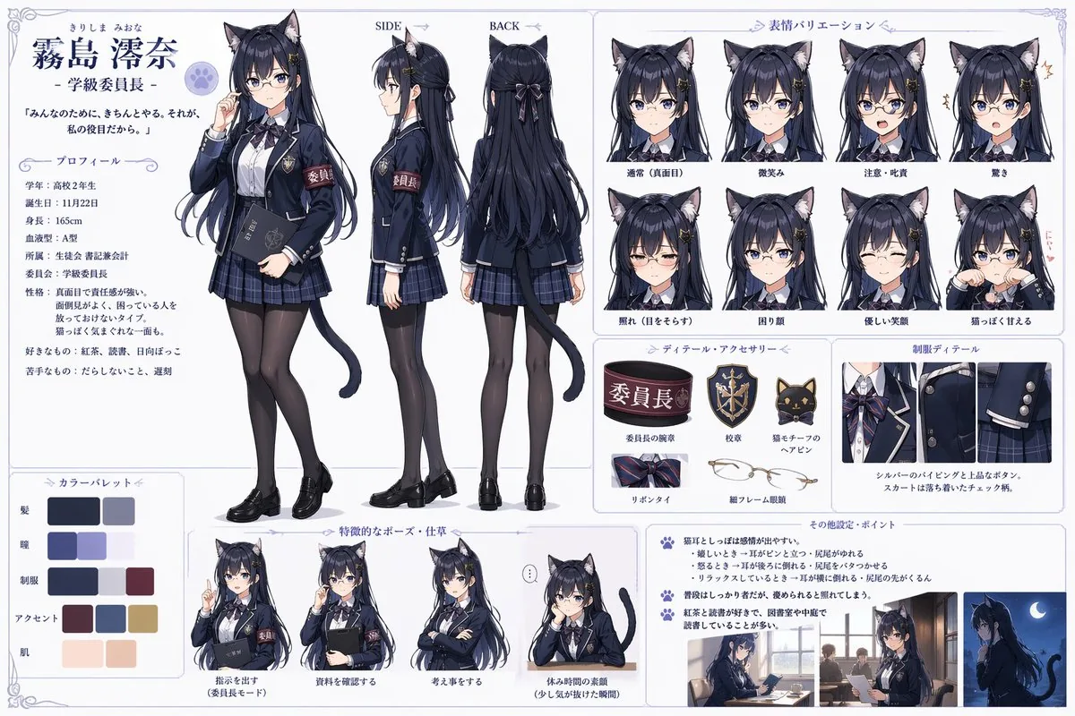 Catgirl Student Council Reference Sheet reference