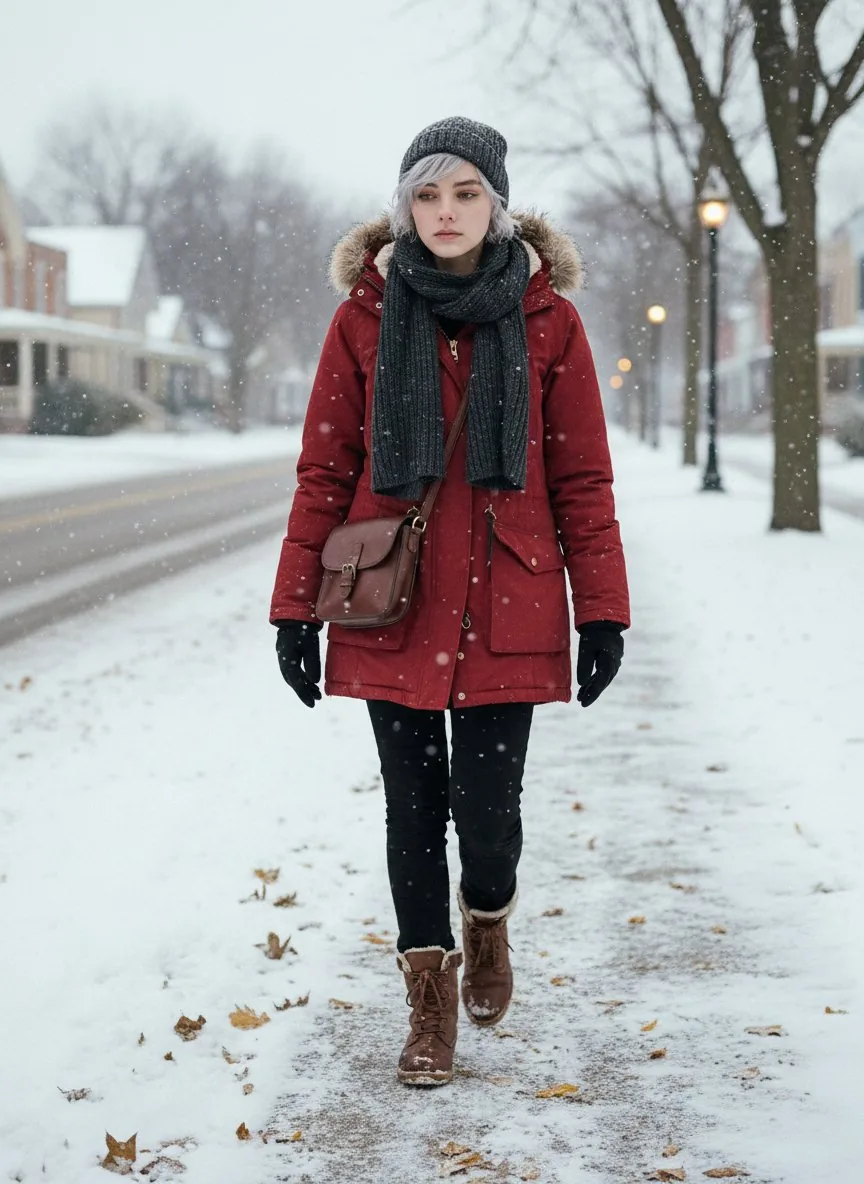 Cinematic Winter Snowfall Portrait reference