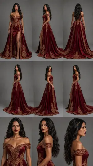 Burgundy Gown Fashion Reference Grid